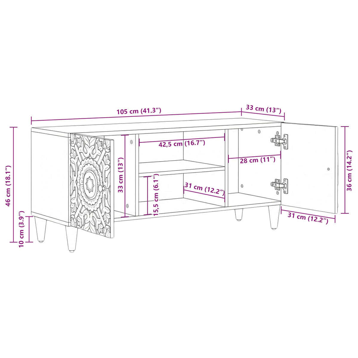TV-skab Brun 105 x 33 x 46 cm Massivt mangotræ