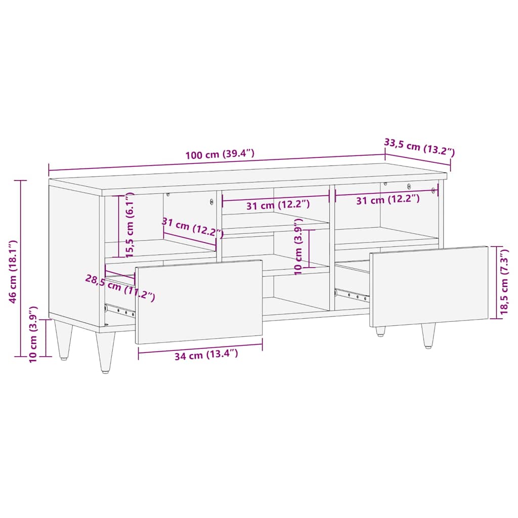 tv-bord 100x33,5x46 cm massivt mangotræ