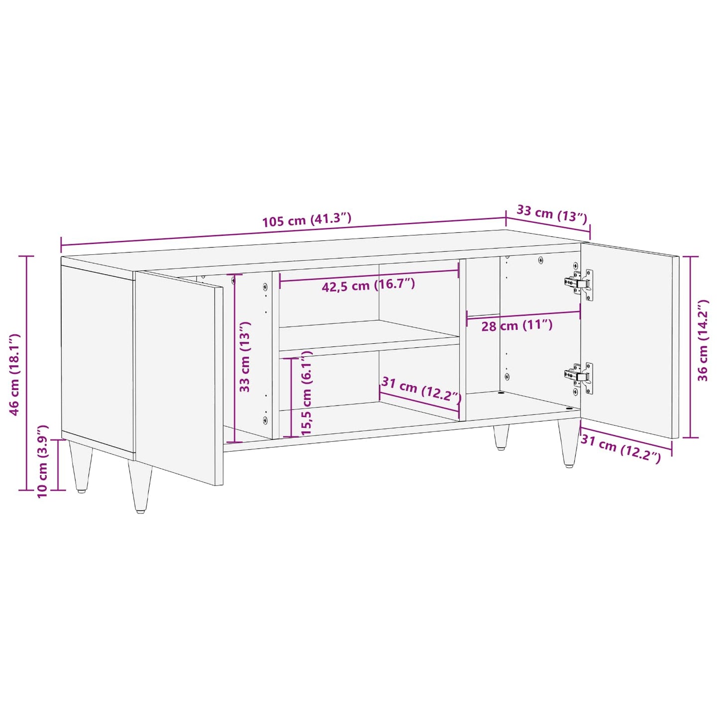 Opbevaringsskabe Flerfarvet 105 x 33,5 x 46 cm Massivt mangotræ