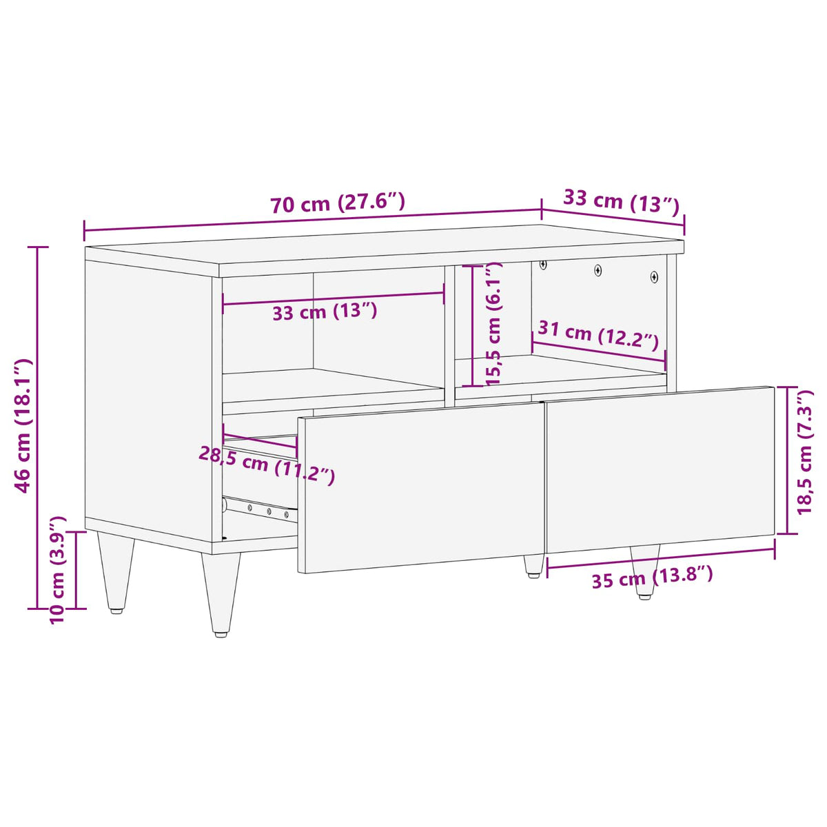 Opbevaringsskabe Flerfarvet 70 x 33,5 x 46 cm Massivt mangotræ