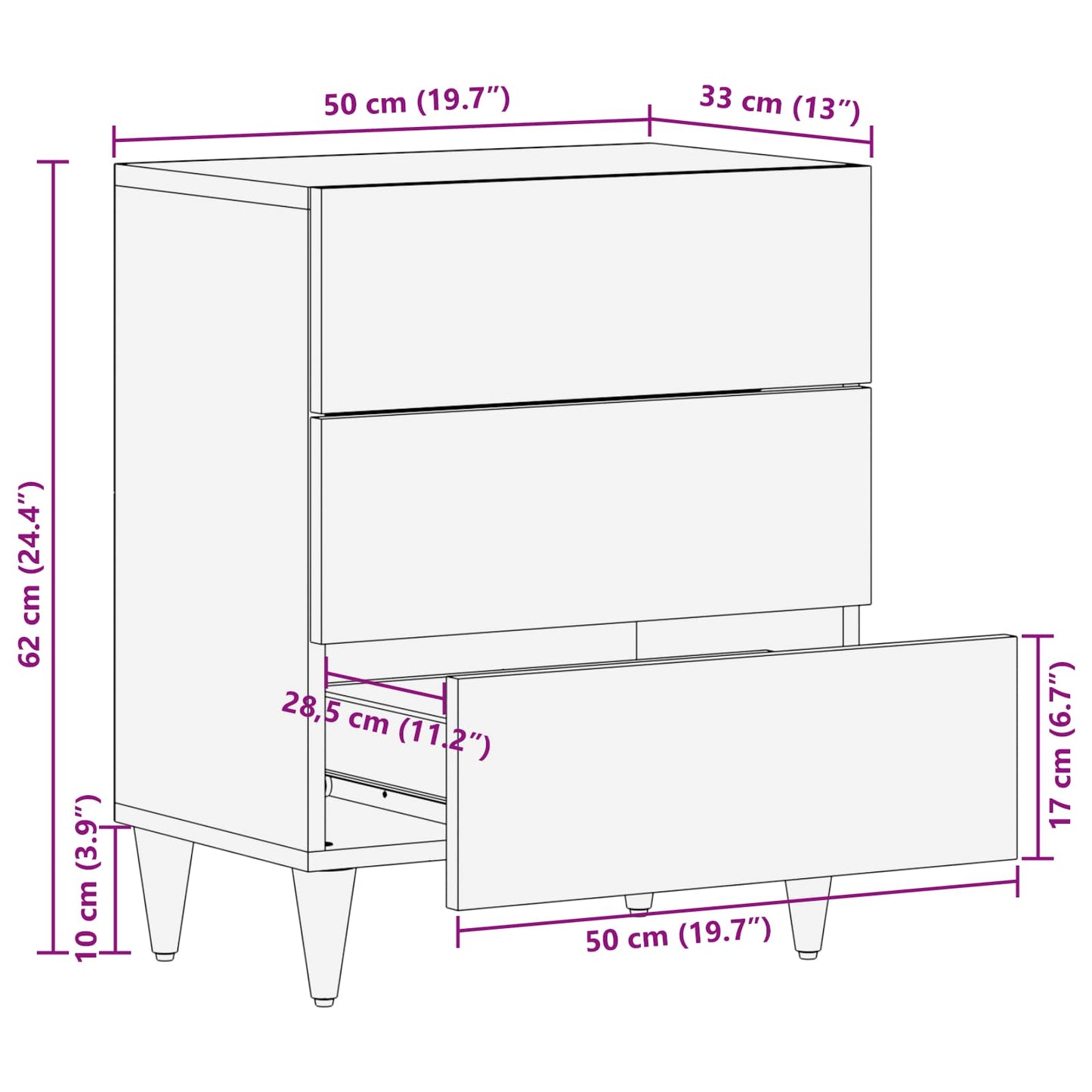 Sengebord Flerfarvet 50 x 33 x 60 cm Massivt mangotræ