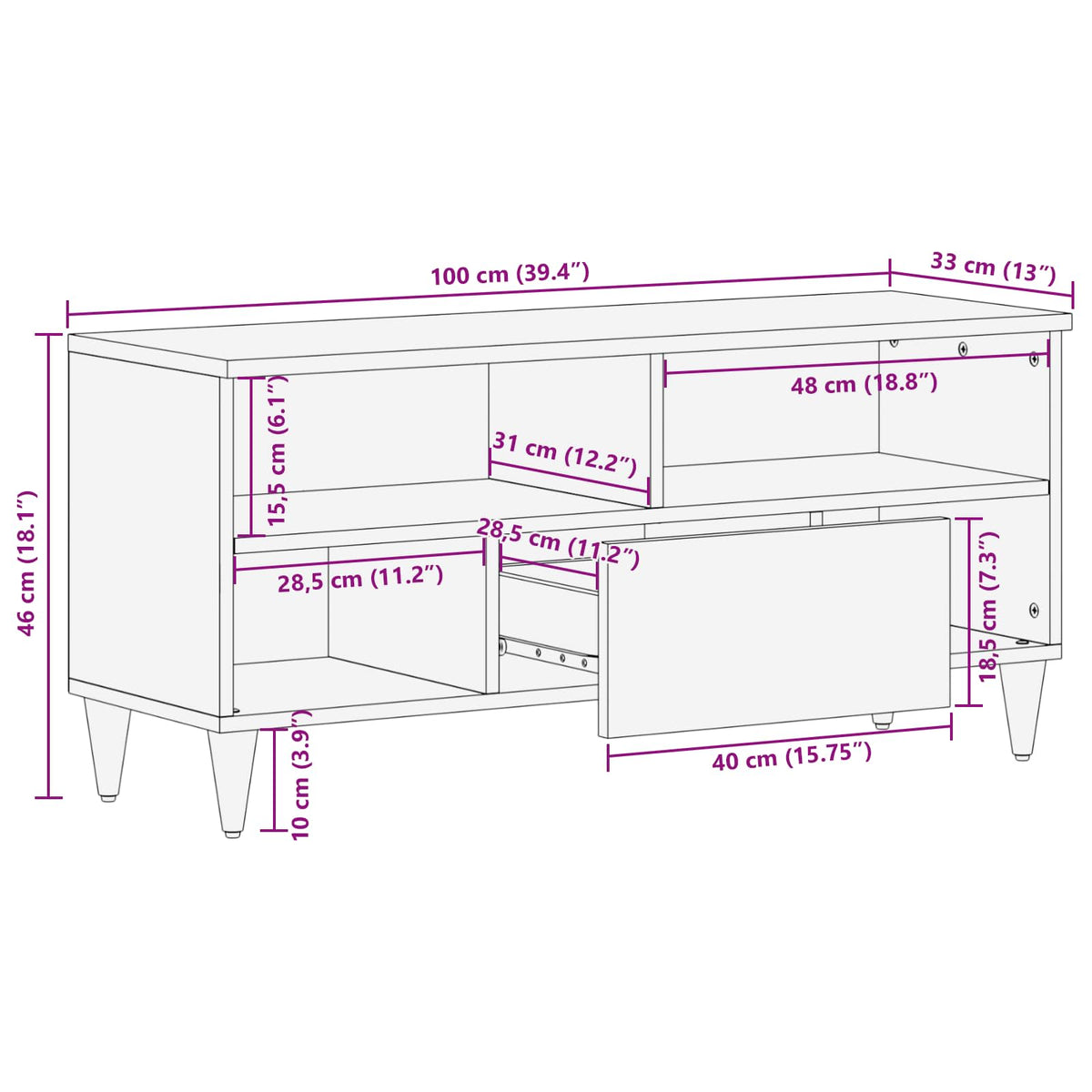 Opbevaringsskabe Flerfarvet 100 x 33,5 x 46 cm Massivt mangotræ