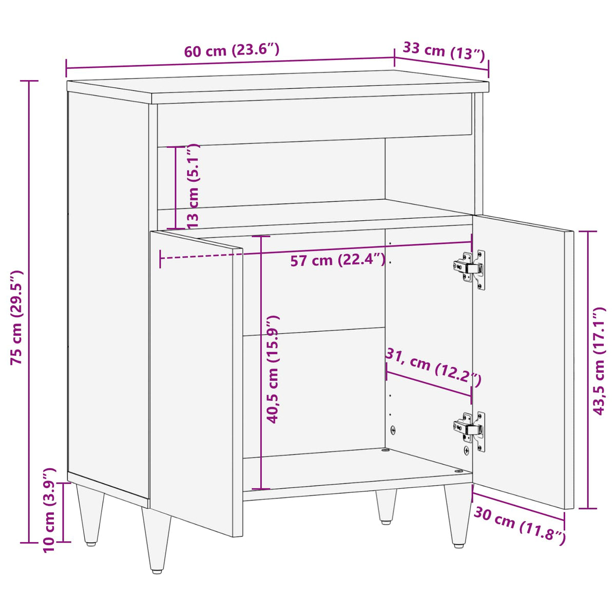 Opbevaringsskabe Flerfarvet 60 x 33,5 x 75 cm Massivt mangotræ