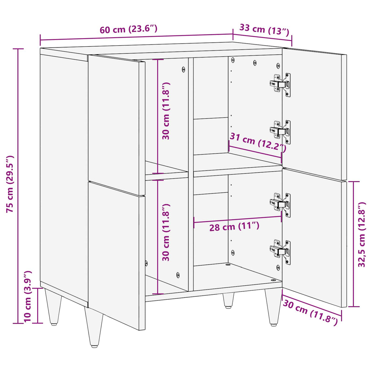 Opbevaringsskabe Flerfarvet 60 x 33,5 x 75 cm Massivt mangotræ