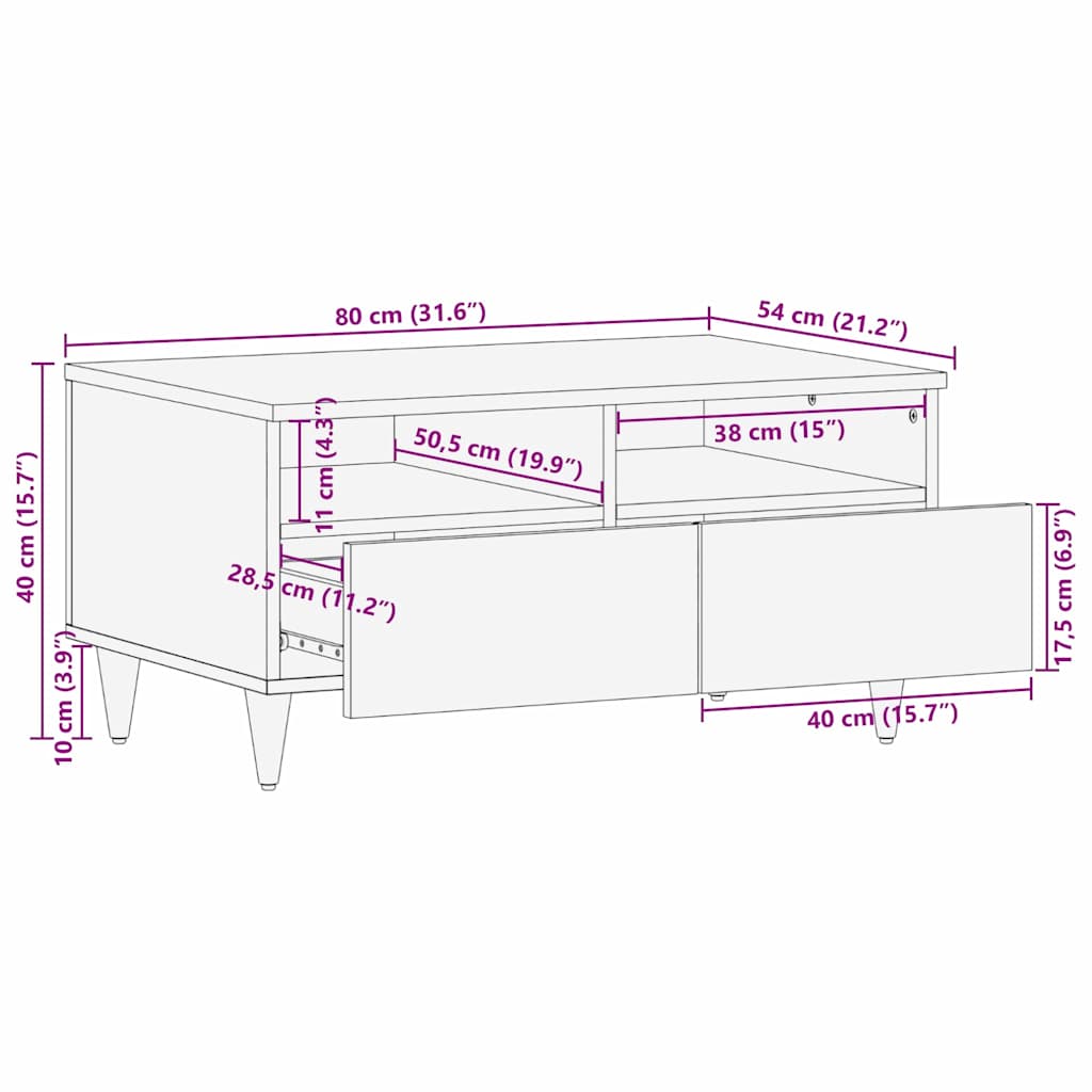 Sofabord Honningbrun 80 x 54 x 40 cm Massivt mangotræ