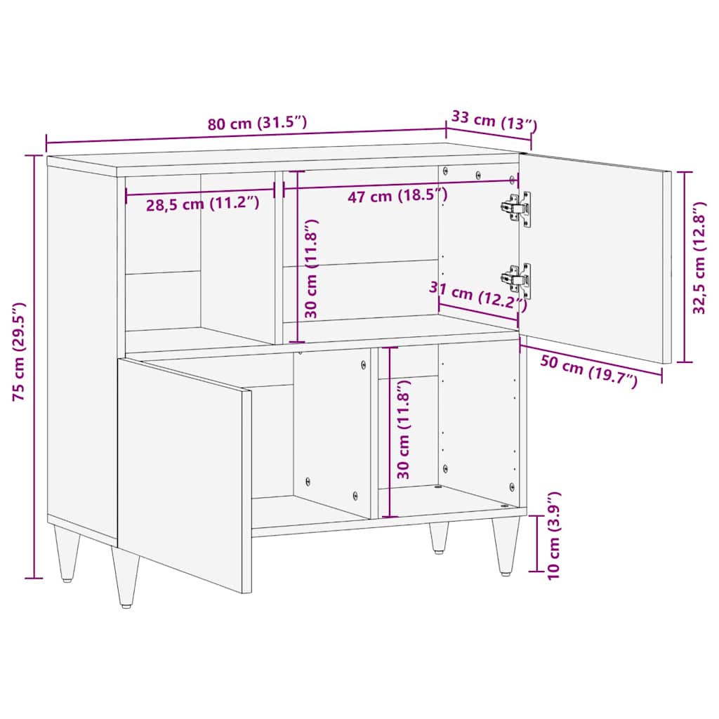 Sideboard Brun 80 x 33 x 75 cm Massivt mangotræ