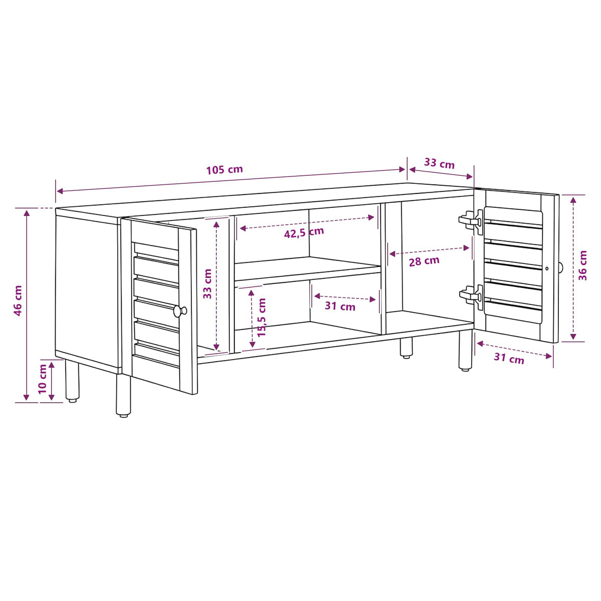 Opbevaringsskabe Naturfarvet 105 x 33 x 46 cm Massivt mangotræ
