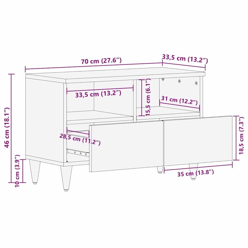 TV-skab med skuffe Brun 70 x 33,5 x 46 cm Massivt mangotræ