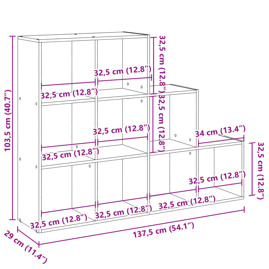 bogreol/rumdeler 137,5x29x103,5 konstrueret træ grå sonoma-eg