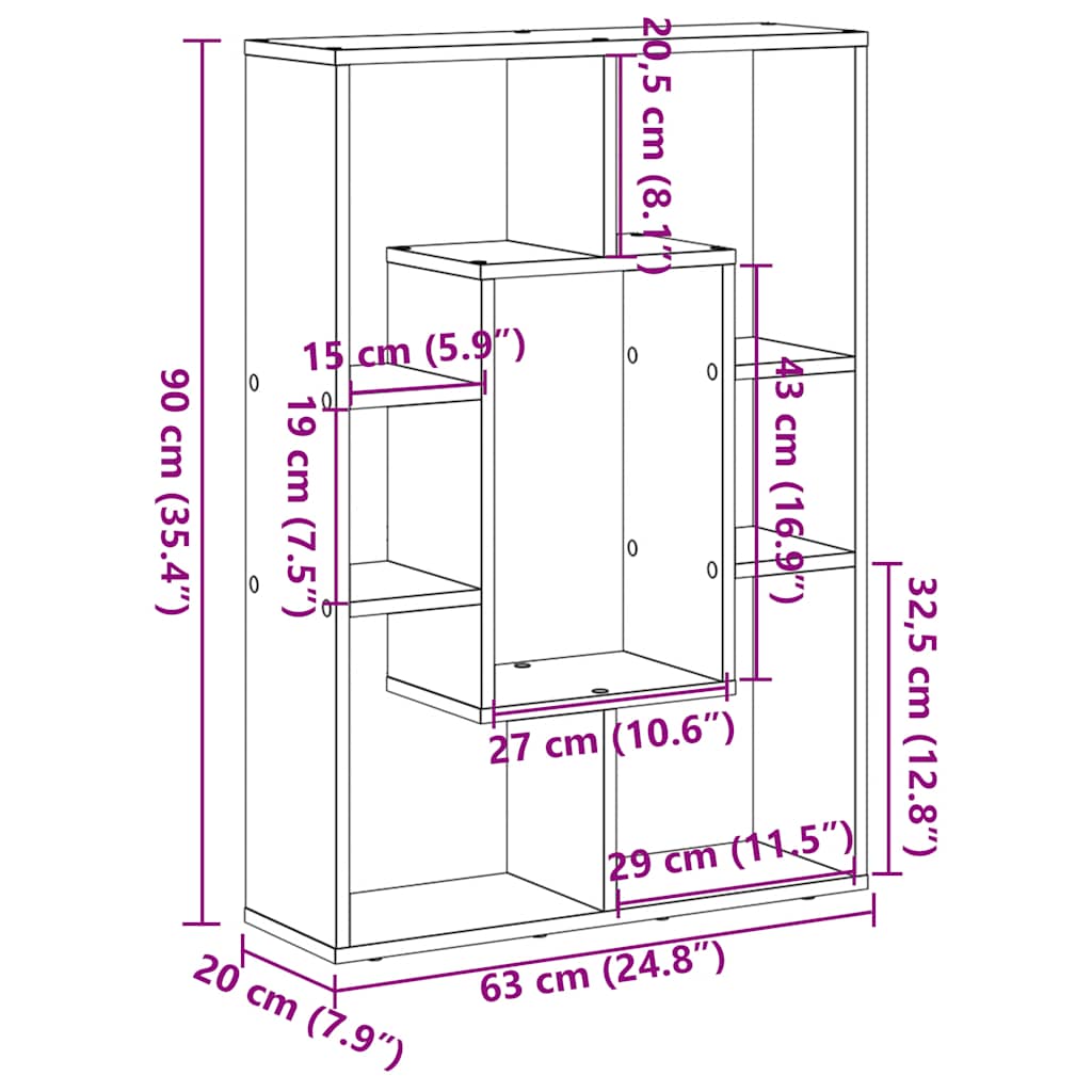bogreol 63x20x90 cm konstrueret træ egetræsfarve