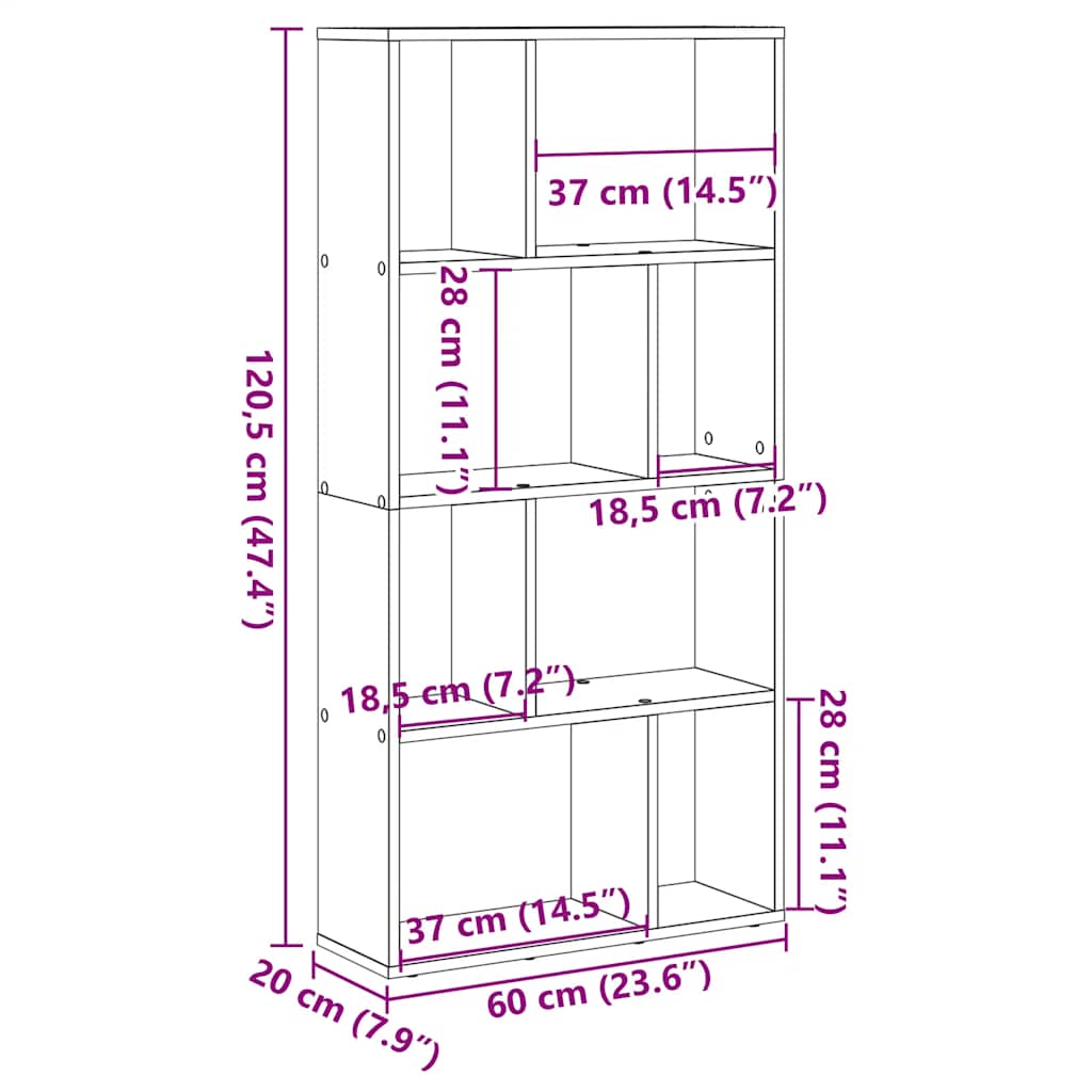 bogreol 60x20x120,5 cm konstrueret træ røget egetræsfarve