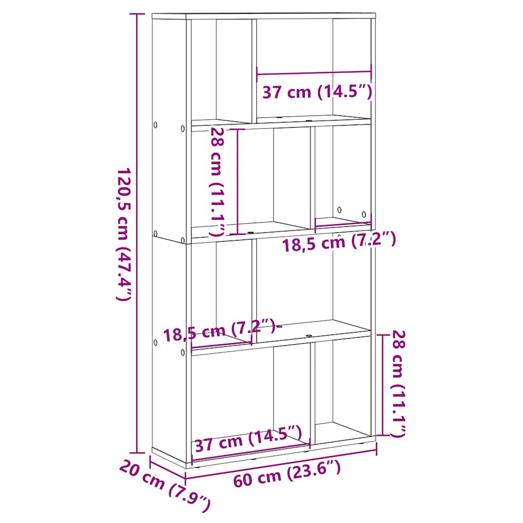 bogreol 60x20x120,5 cm konstrueret træ grå sonoma-eg