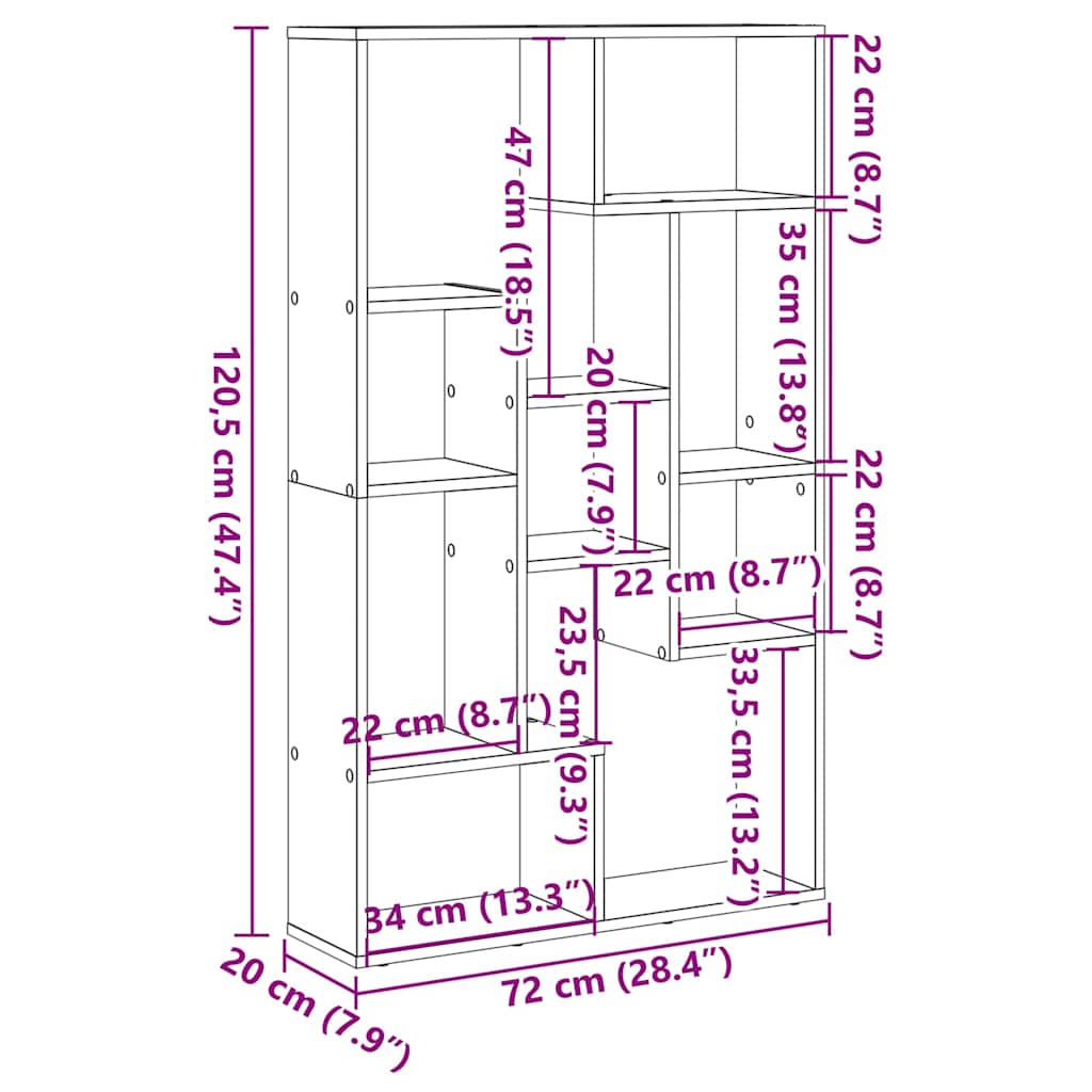 bogreol 72x20x120,5 cm konstrueret træ røget egetræsfarve