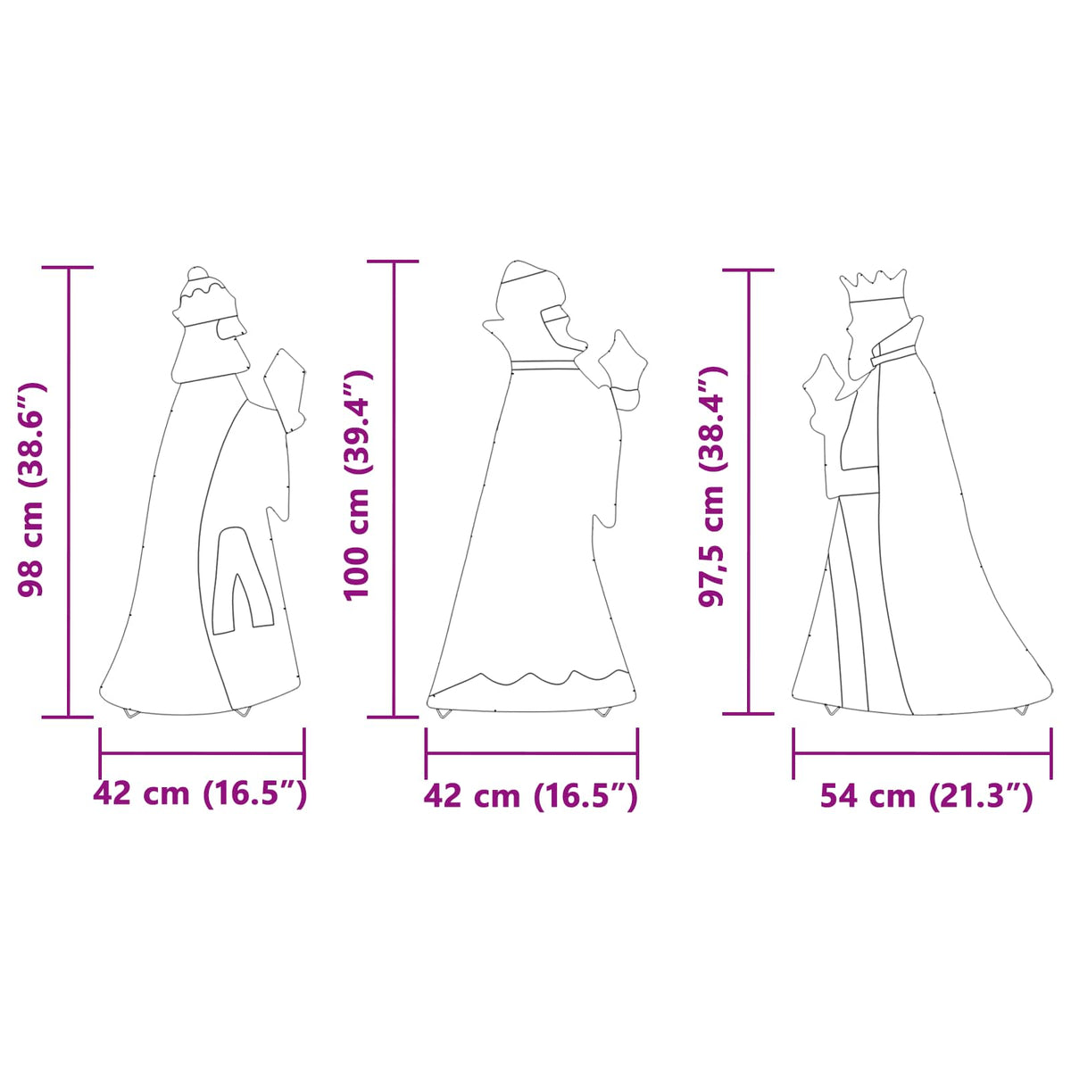 3 vise mænd julebelysning 3 stk. LED'er Varm hvid 105 cm