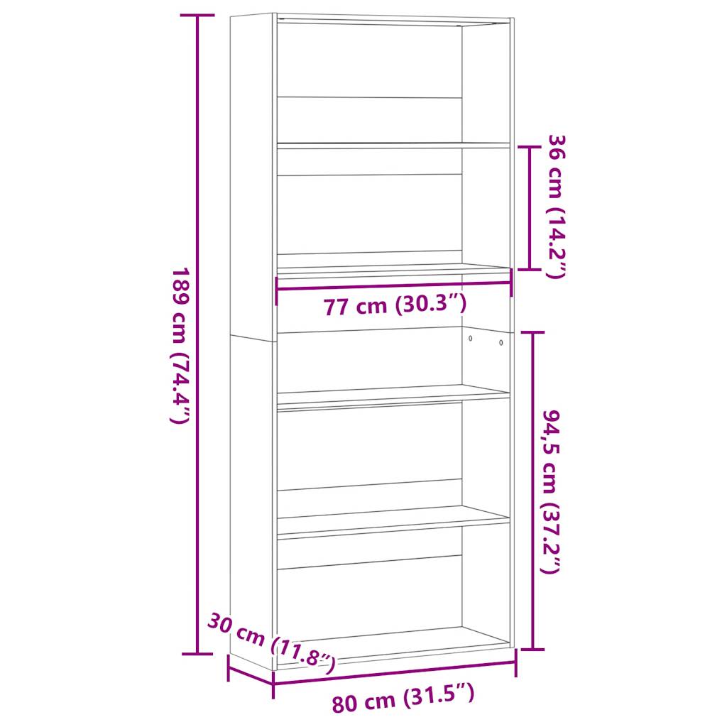 bogreol 80x30x189 cm konstrueret træ røget egetræ