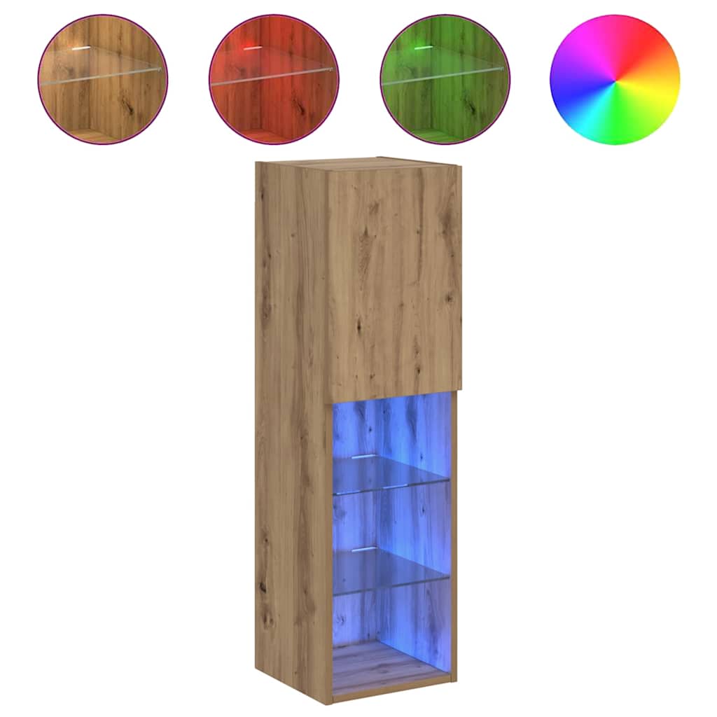 tv-bord med LED-lys 30,5x30x102 cm egetræsfarve