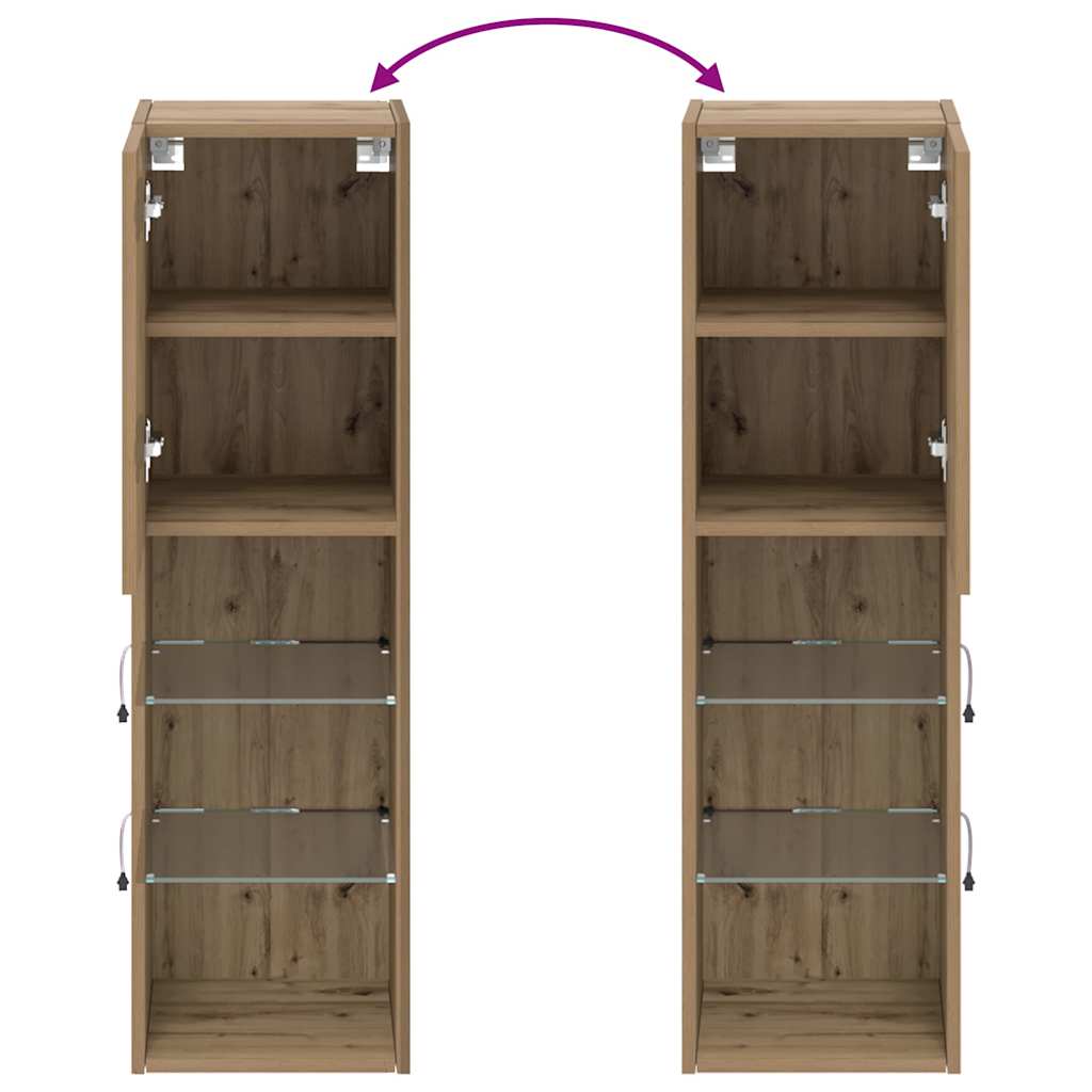 tv-borde med LED-lys 2 stk. 30,5x30x102 cm egetræsfarve