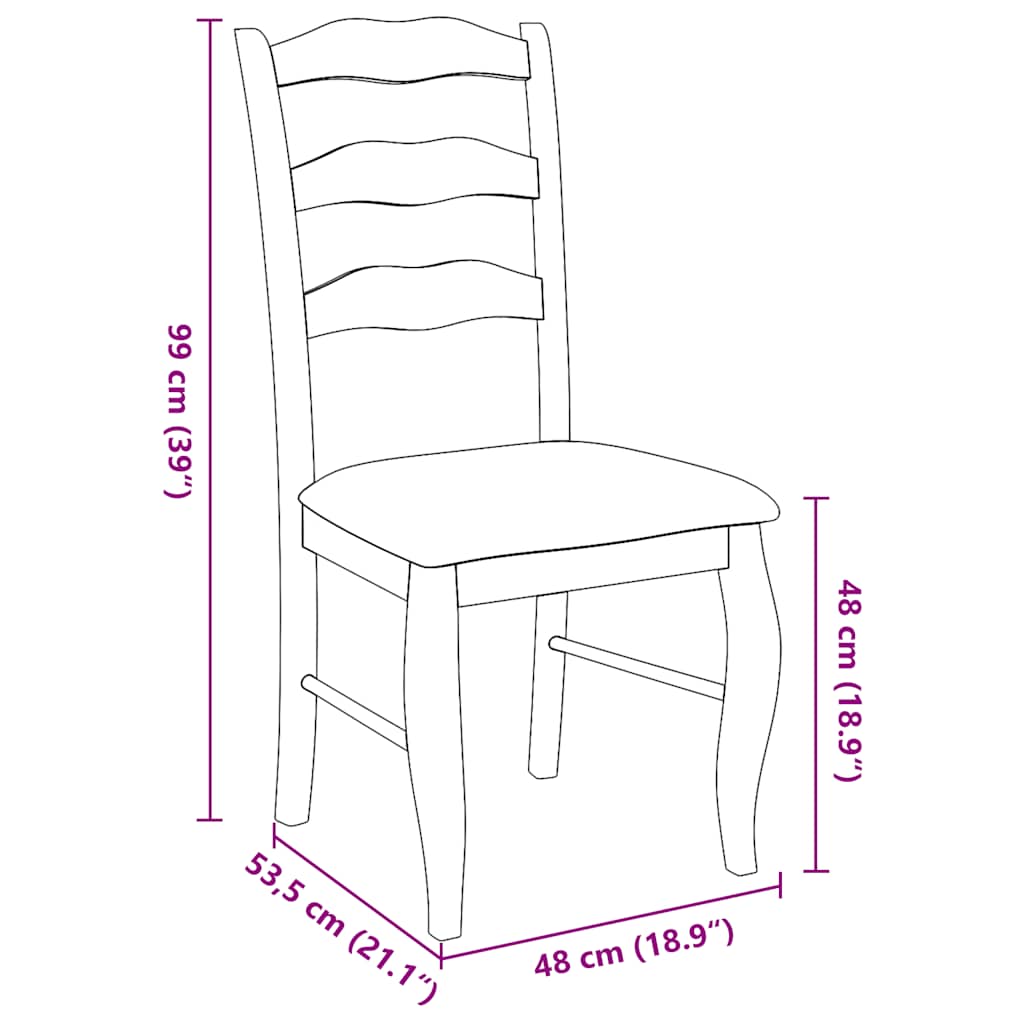 spisebordsstole med hynder 2 stk. massivt gummitræ naturfarvet