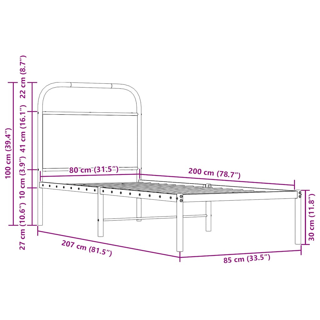 sengeramme 80x200 cm uden madras konstrueret træ brunt eg