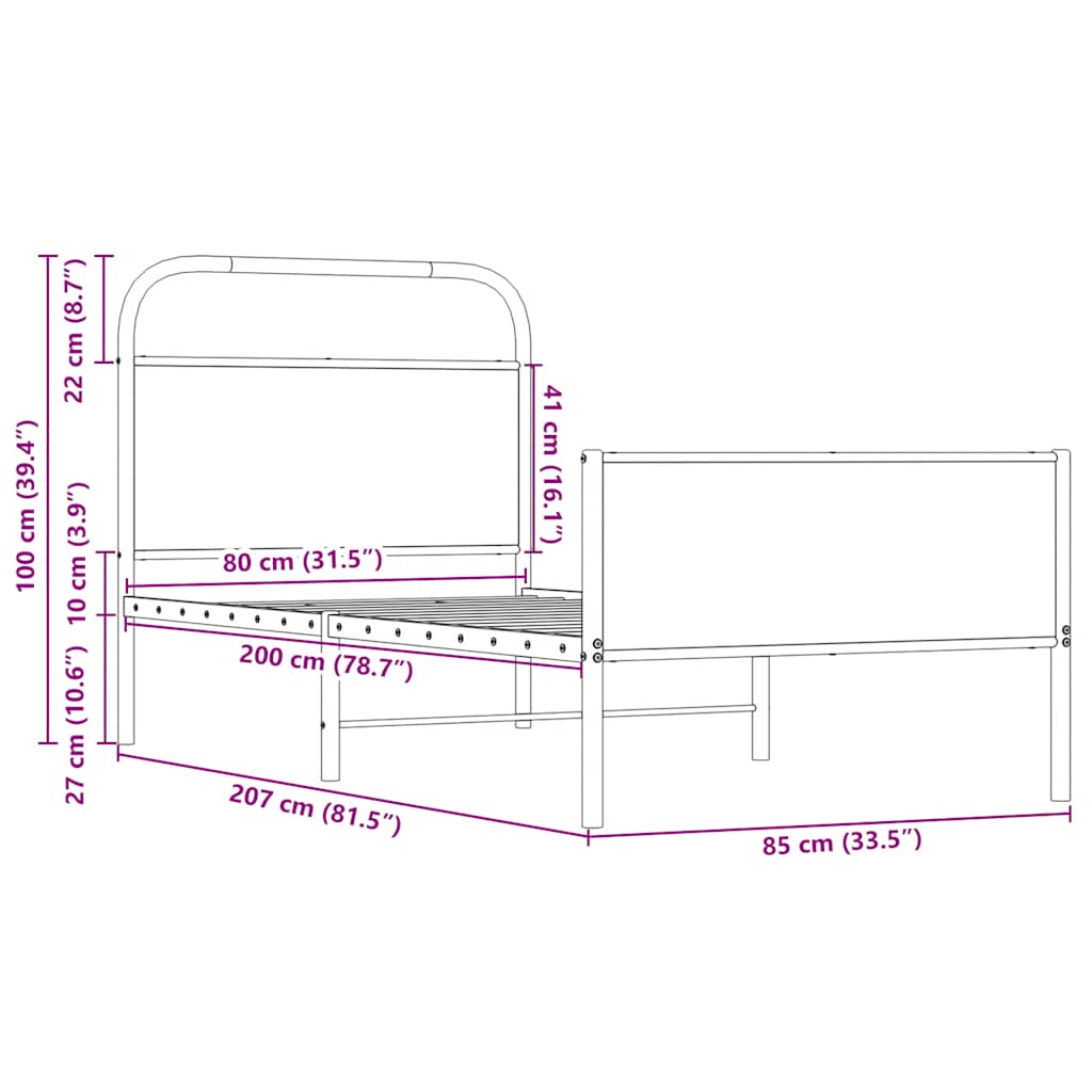 sengeramme 80x200 cm uden madras konstrueret træ sonoma-eg