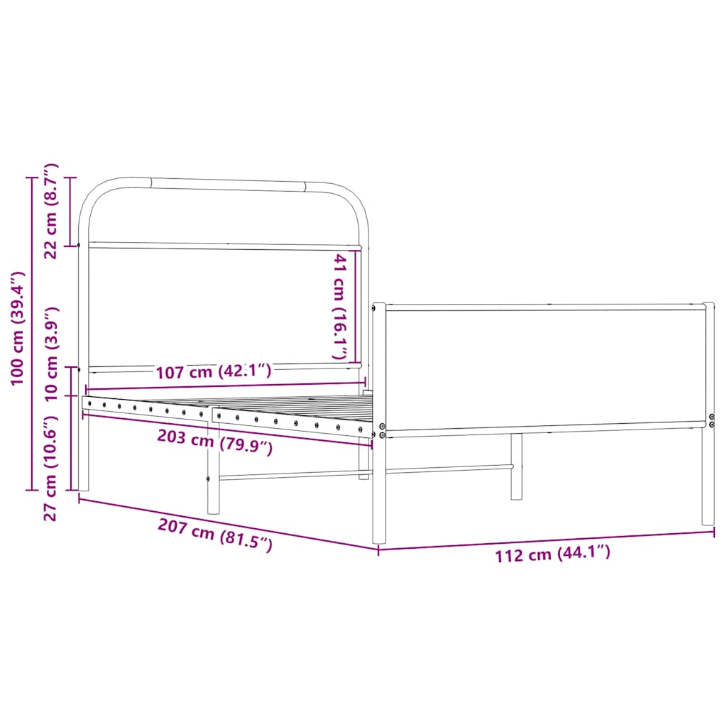 sengeramme 107x203 cm uden madras konstrueret træ sonoma-eg