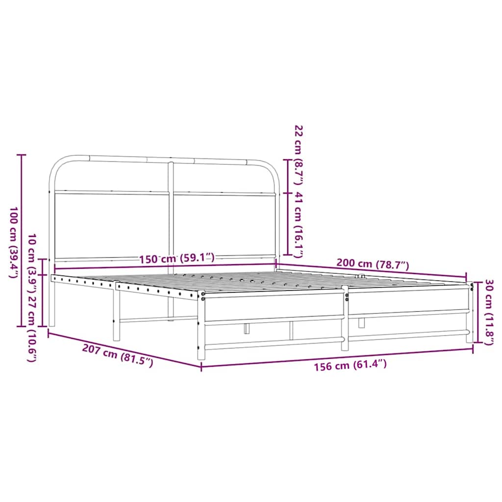 sengeramme 150x200 cm uden madras konstrueret træ brunt eg