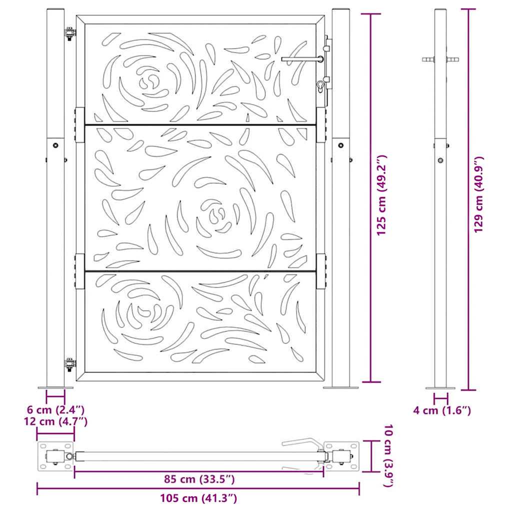 havelåge 100x125 cm vejrbestandigt stål flammedesign