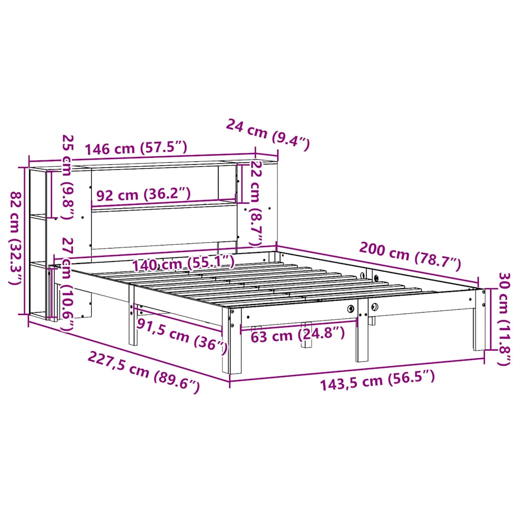 seng med reol uden madras 140x200 cm massivt fyrretræ hvid