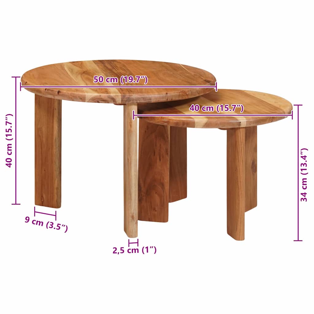 Nesting Kaffeborde 2 stk. Brun Ø 50 x 40 cm Massivt Akacietræ