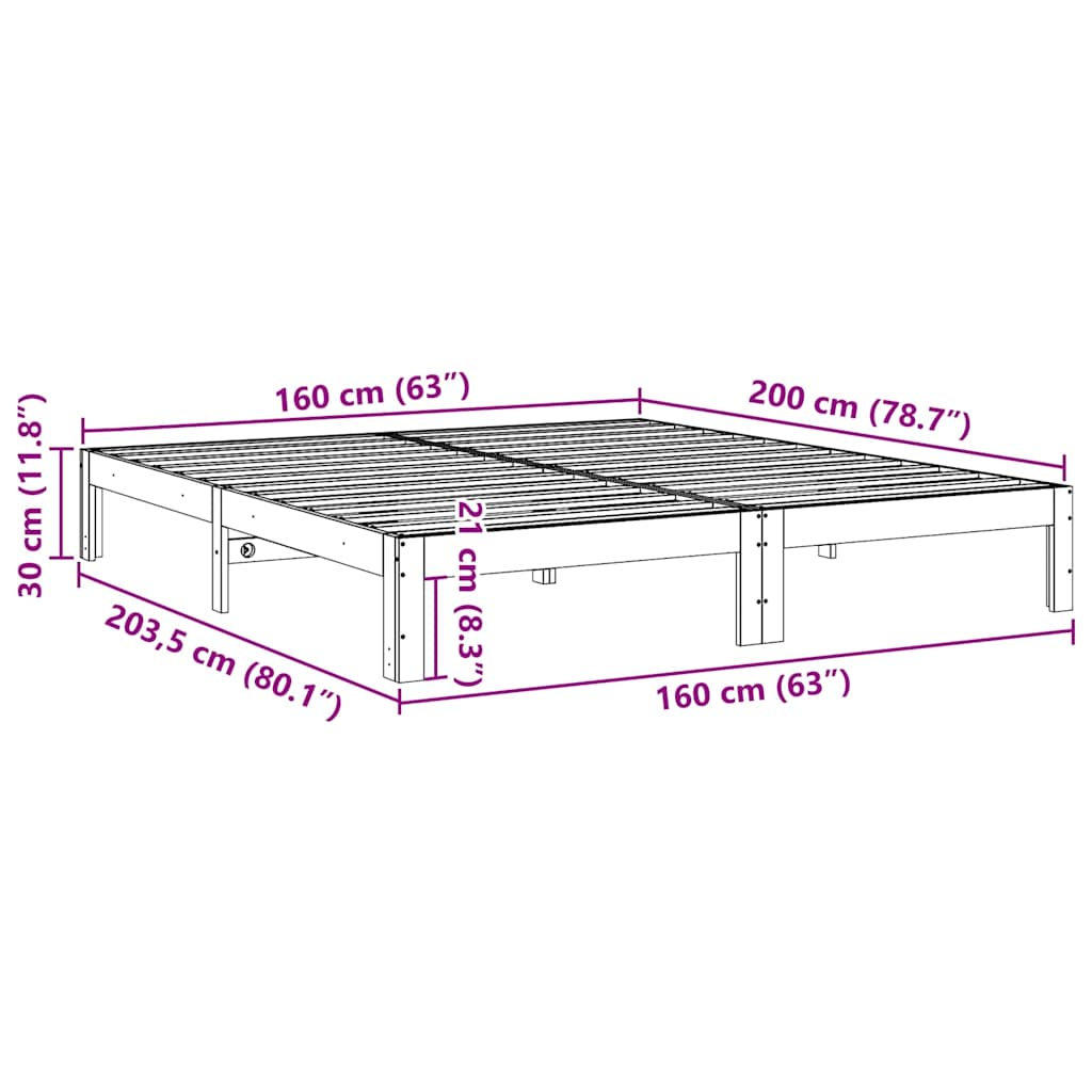 sengeramme uden madras 160x200 cm massivt fyrretræ hvid