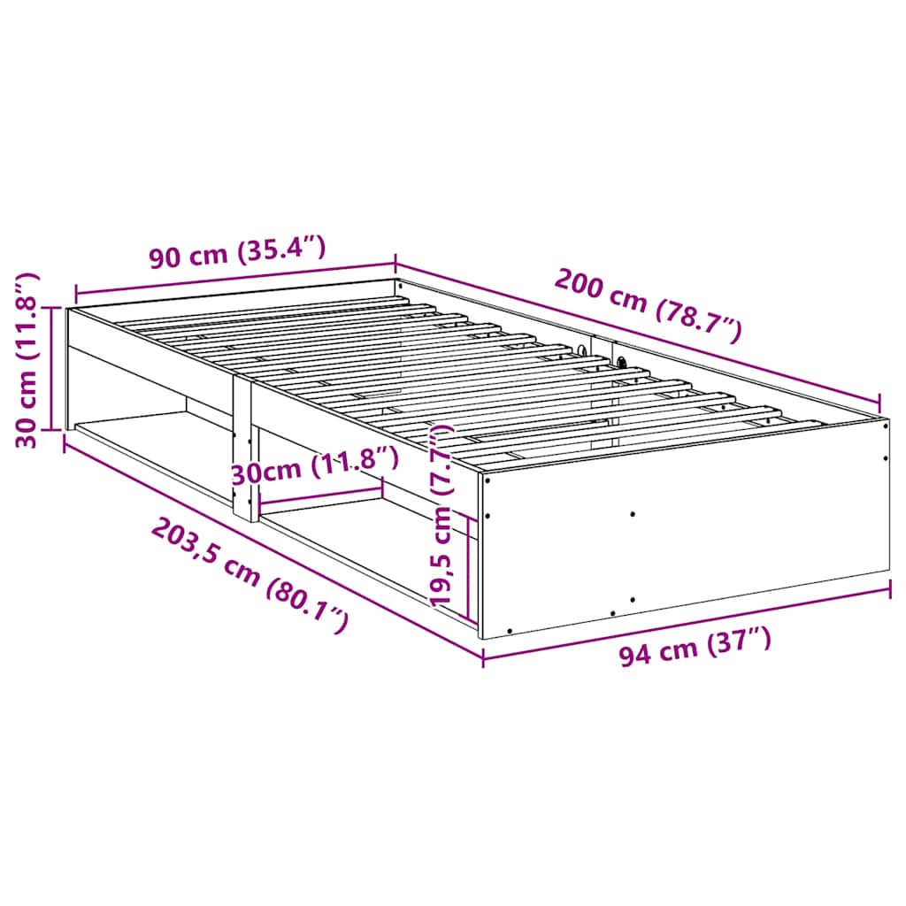daybed uden madras 90x200 cm massivt fyrretræ hvid