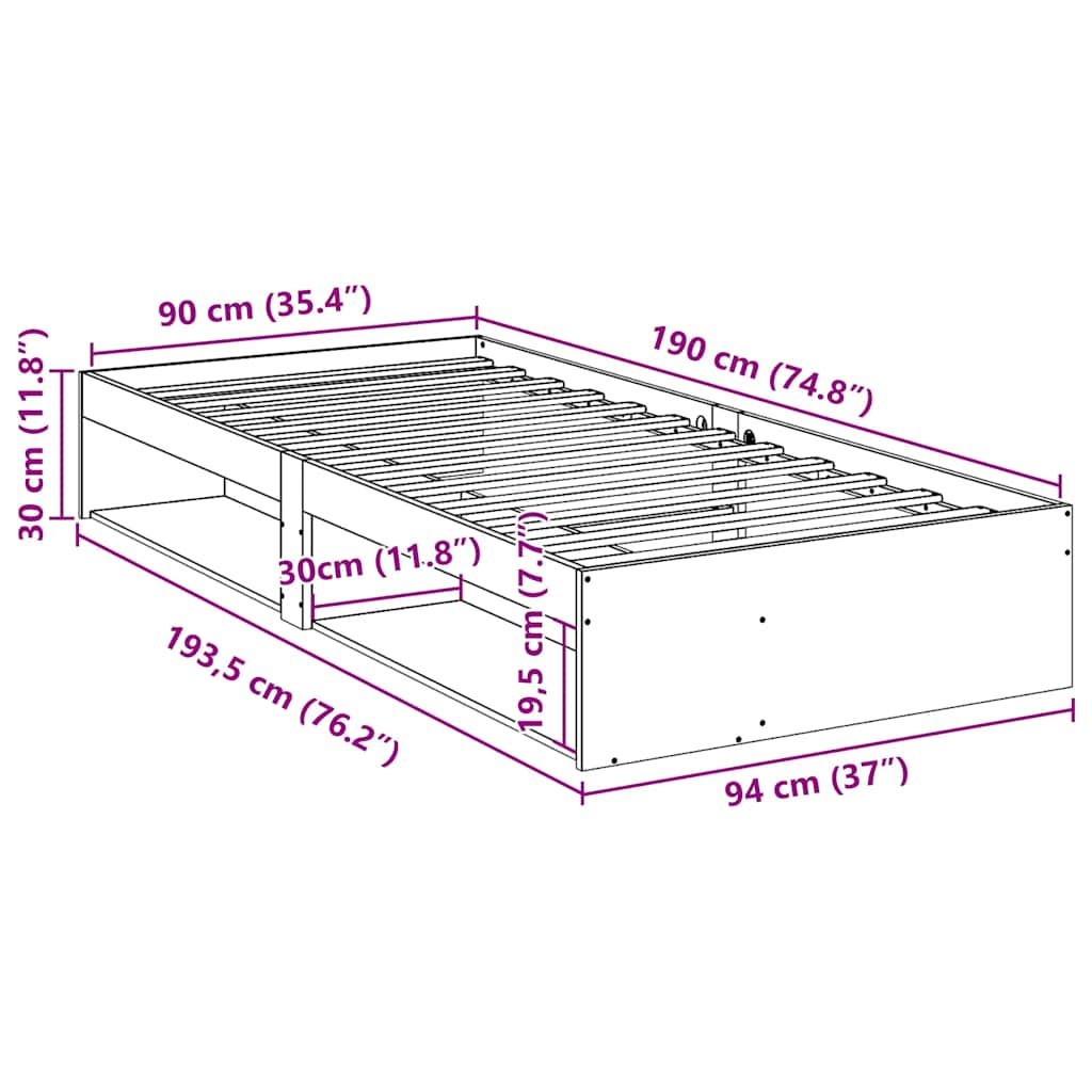 daybed uden madras 90x190 cm massivt fyrretræ gyldenbrun