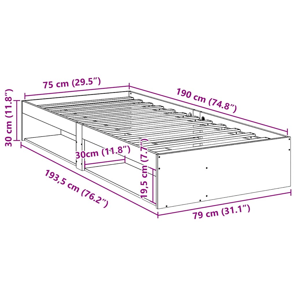 daybed uden madras 75x190 cm massivt fyrretræ gyldenbrun