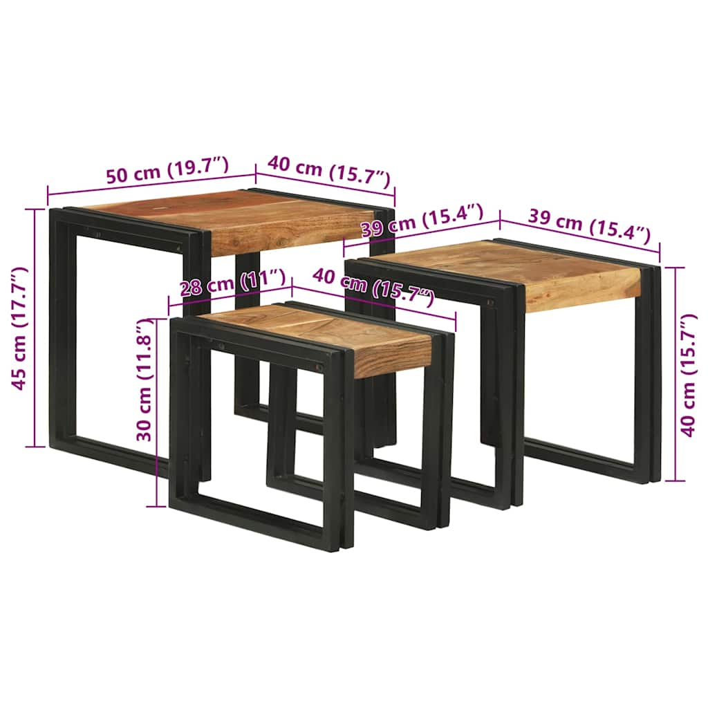 Nesting Bord 3 stk. Brun og sort 50 x 40 x 45 cm