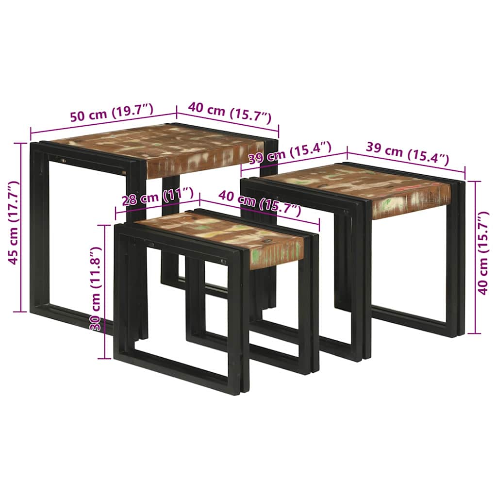 Nesting Bord 3 stk. Brun og sort 50 x 40 x 45 cm