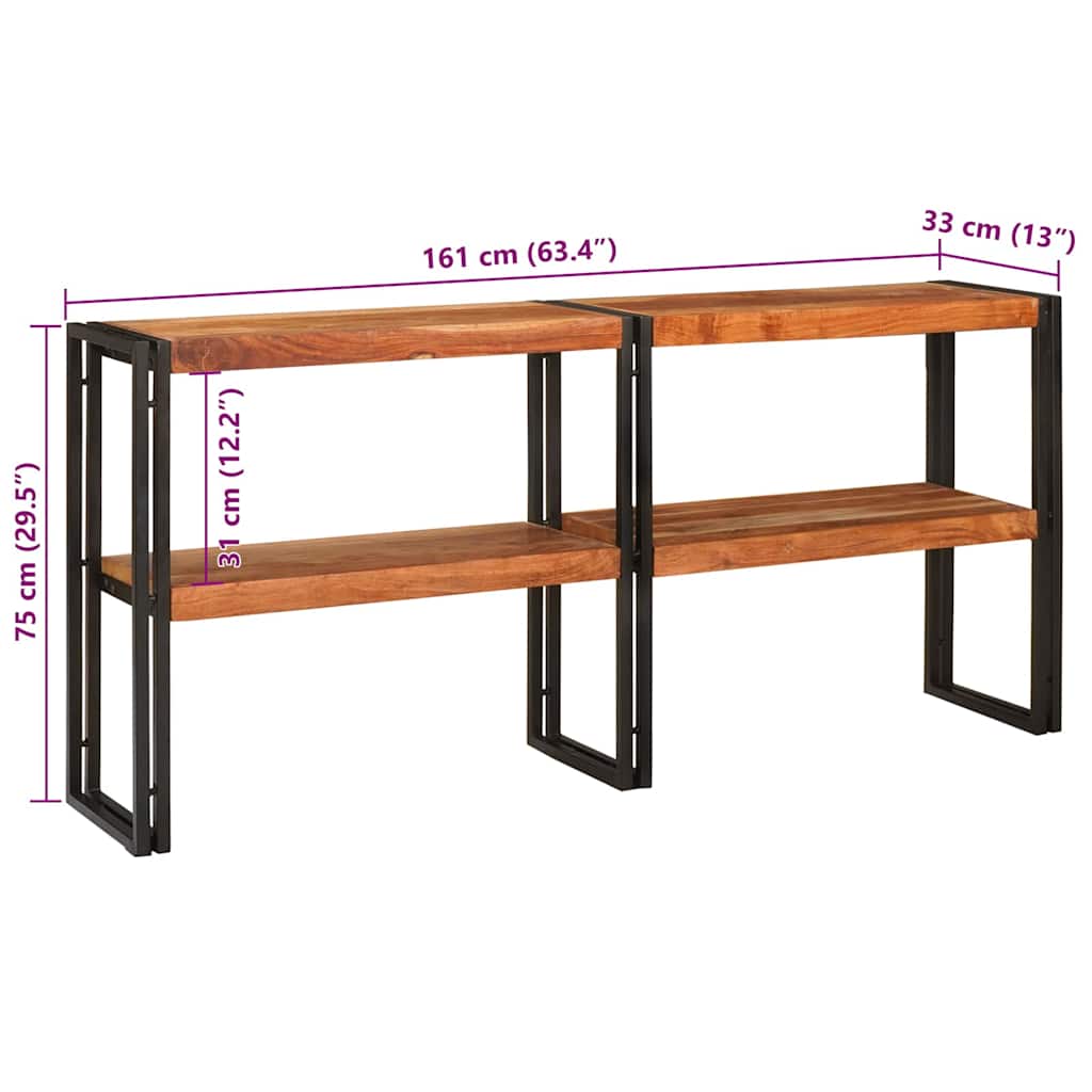 Konsolbord med hylde Brun 160 x 33 x 75 cm Massivt Akacietræ
