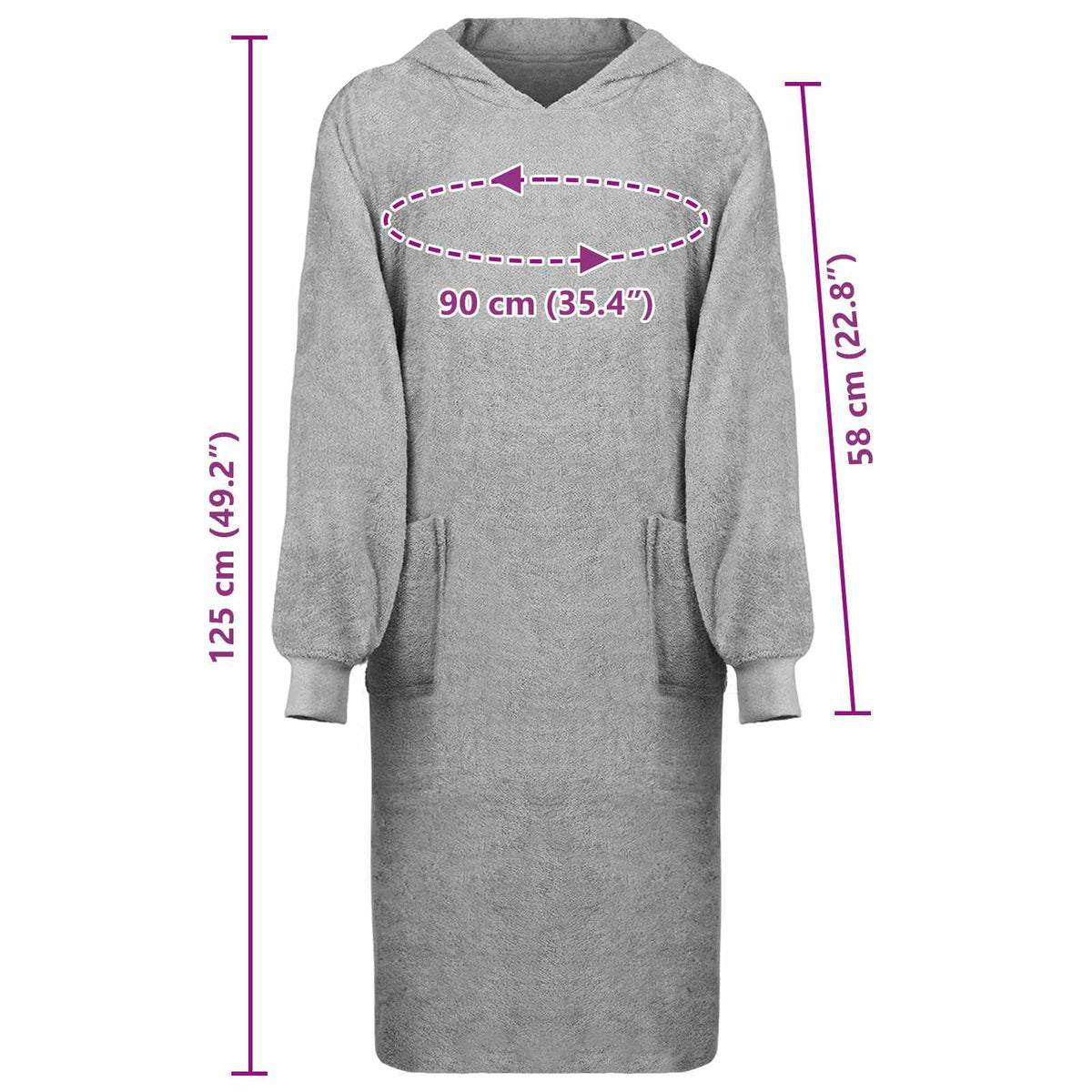 Tæppe-hoodie KINN Grå XL Bomuld