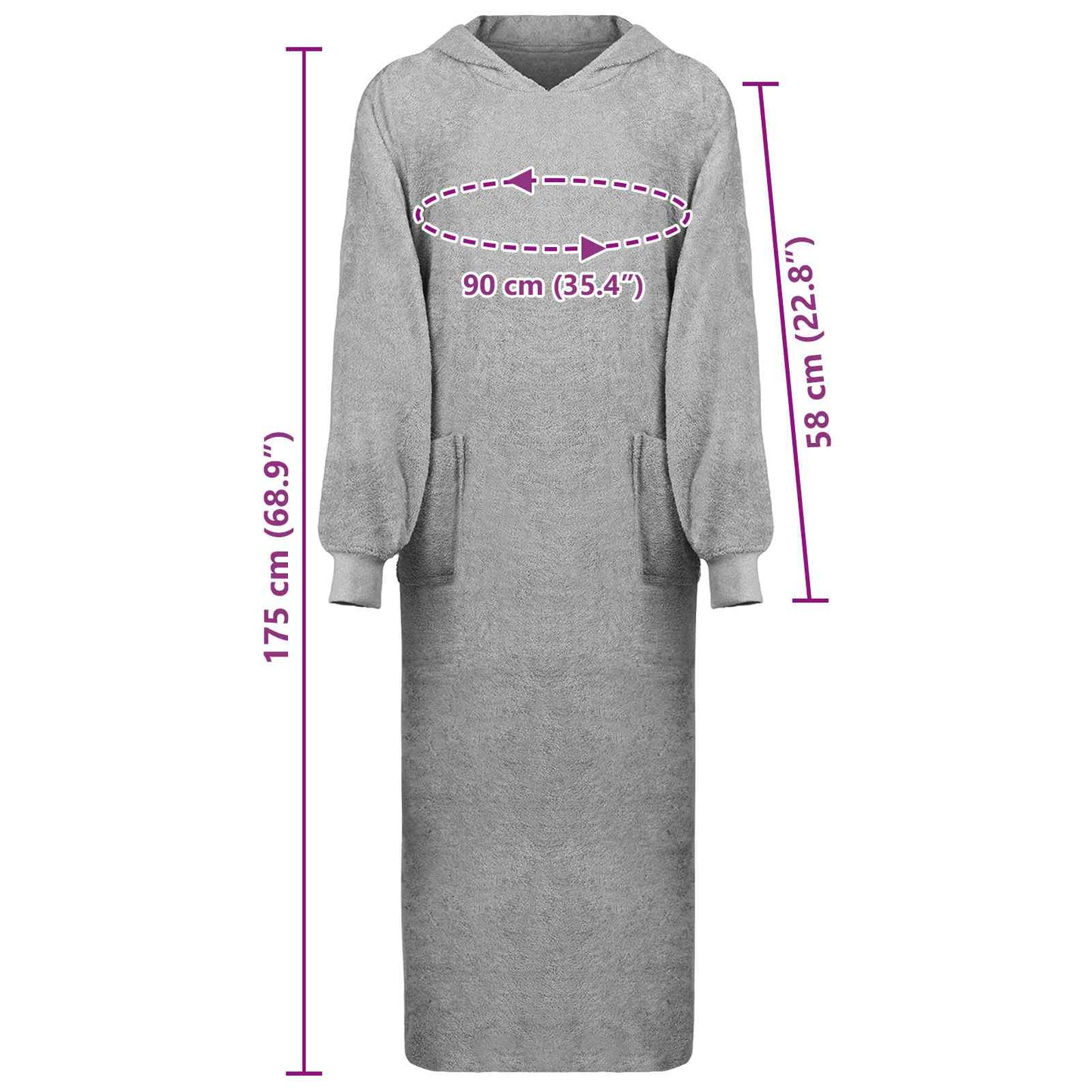 Tæppe-hoodie KINN Grå XXL Bomuld
