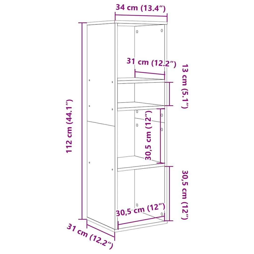 bogreol 34x31x112 cm konstrueret træ hvid