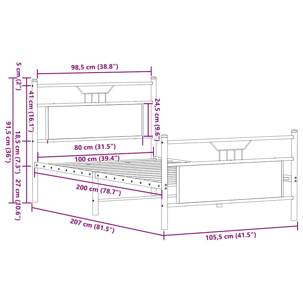 sengeramme 90x200 cm uden madras konstrueret træ røget eg