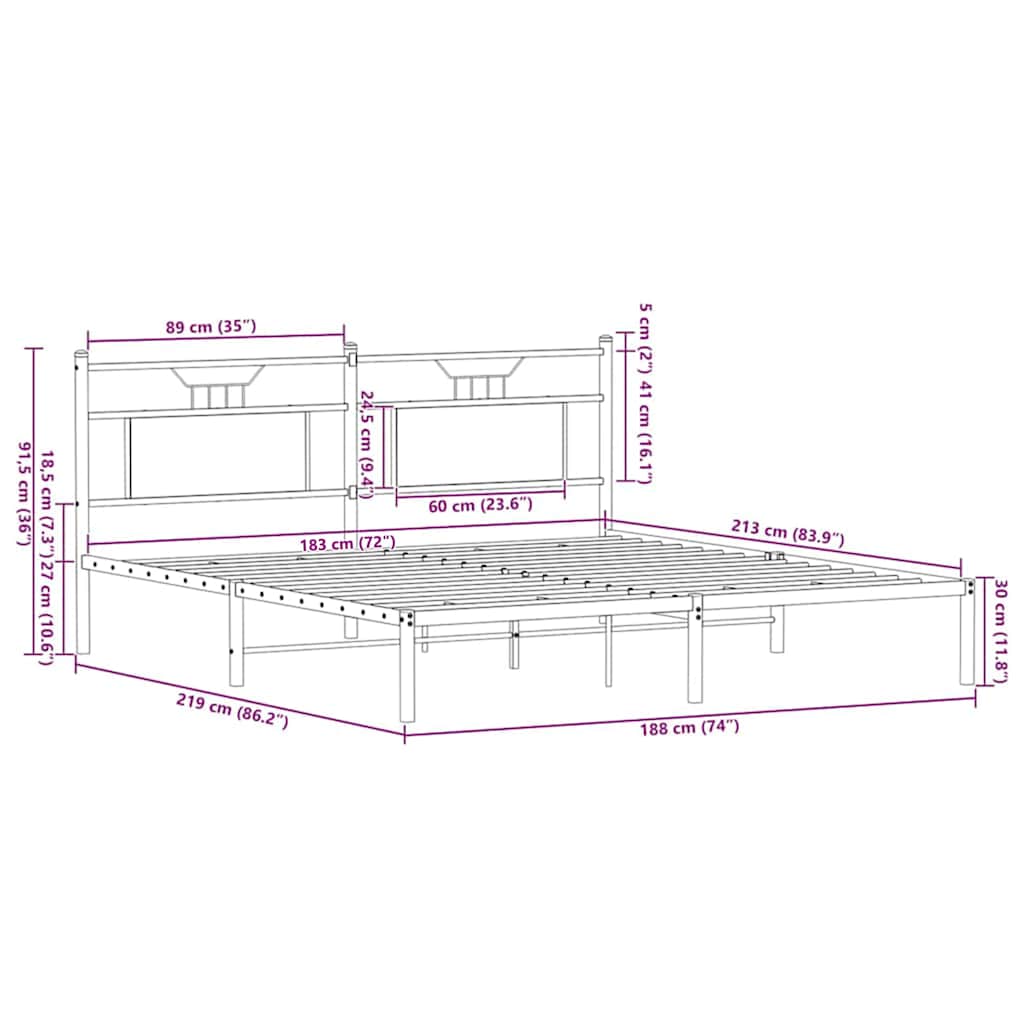 sengeramme uden madras 183x213 cm konstrueret træ sonoma-eg