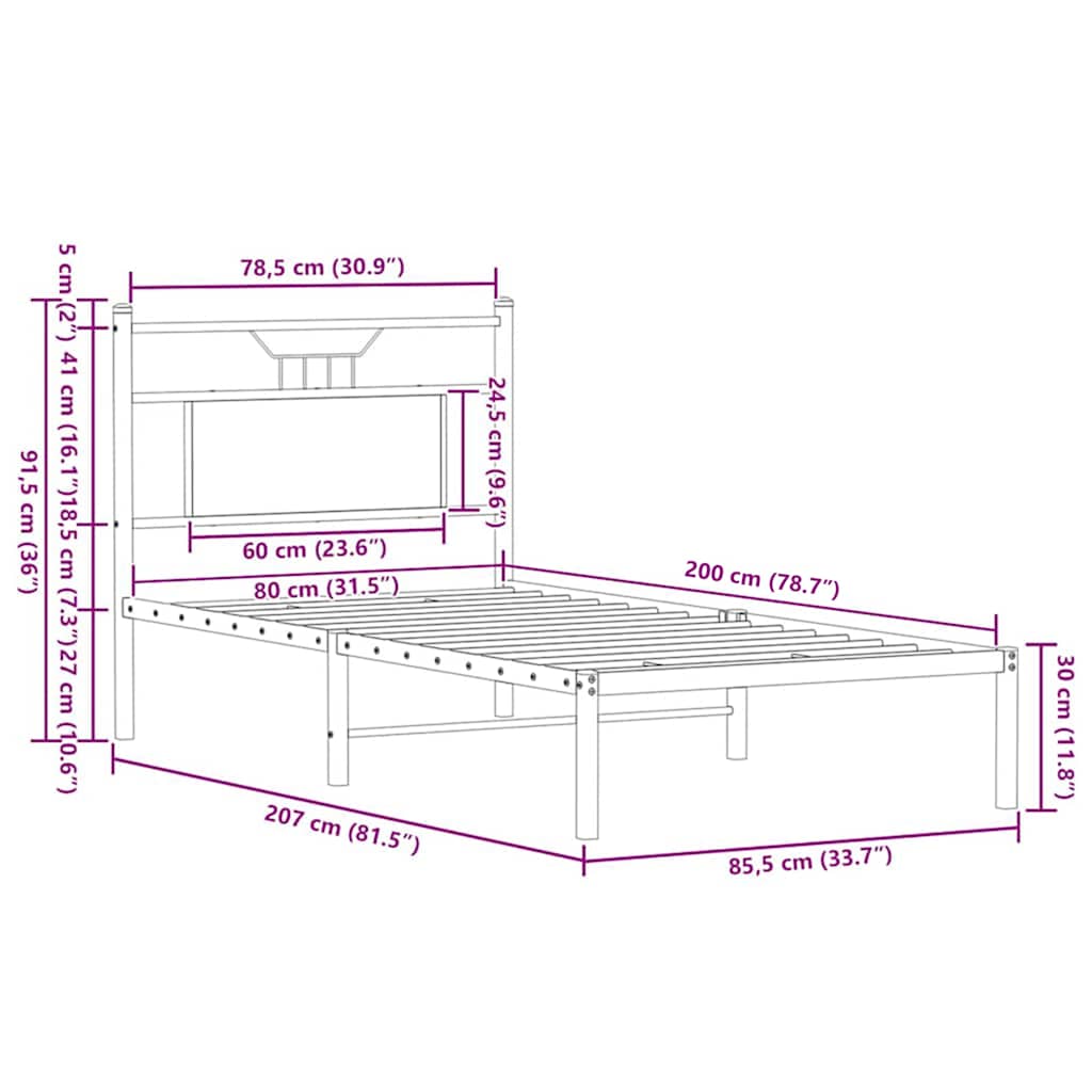 sengeramme 80x200 cm uden madras konstrueret træ brunt eg