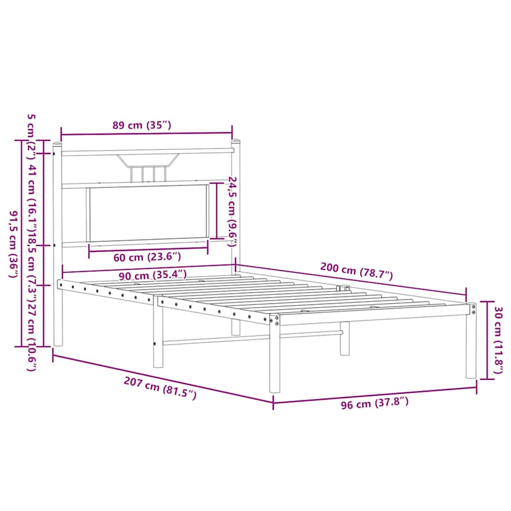 sengeramme 90x200 cm uden madras konstrueret træ brunt eg