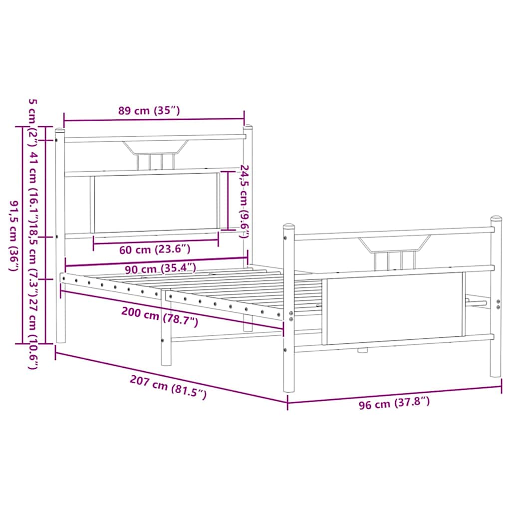 sengeramme 90x200 cm uden madras konstrueret træ brunt eg