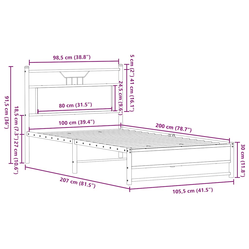 sengeramme 100x200 cm uden madras konstrueret træ sonoma-eg