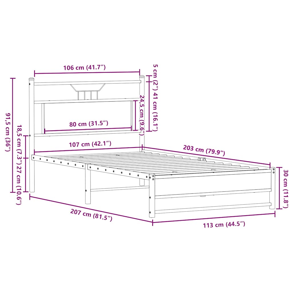 sengeramme uden madras 107x203 cm konstrueret træ sonoma-eg