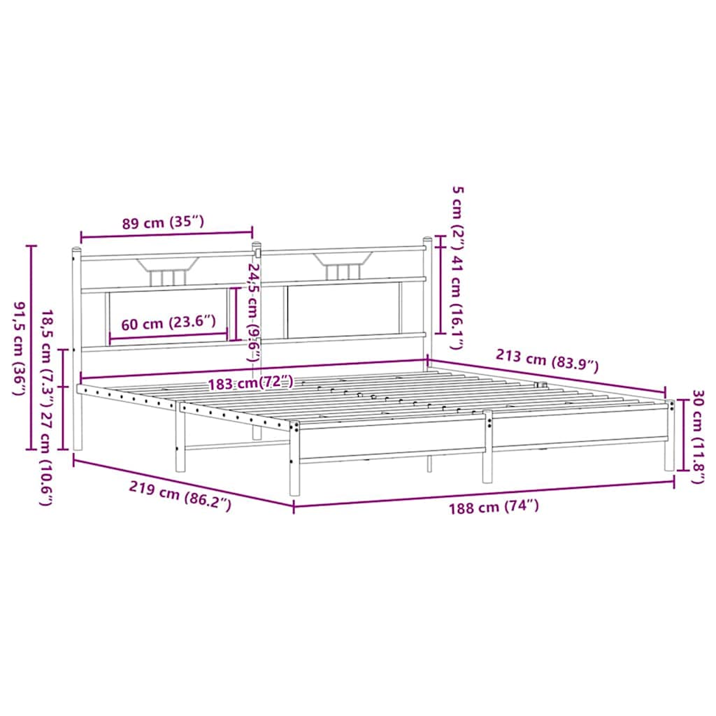 sengeramme uden madras 183x213 cm konstrueret træ brunt eg
