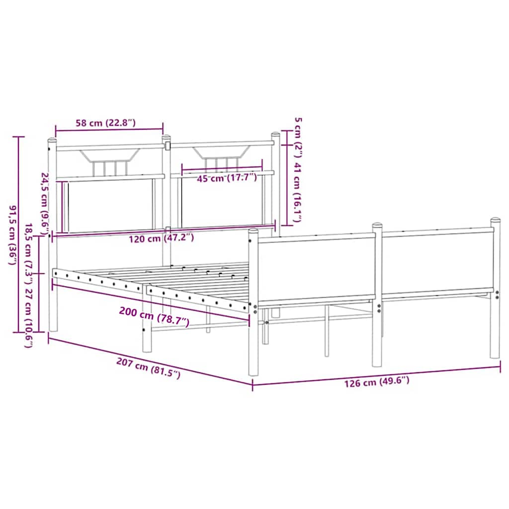 sengeramme 120x200 cm uden madras konstrueret træ brunt eg