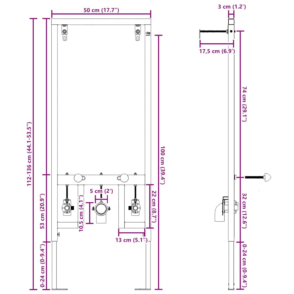 Vægstøtte til bidet system Blå 50 x 3 x 112 cm