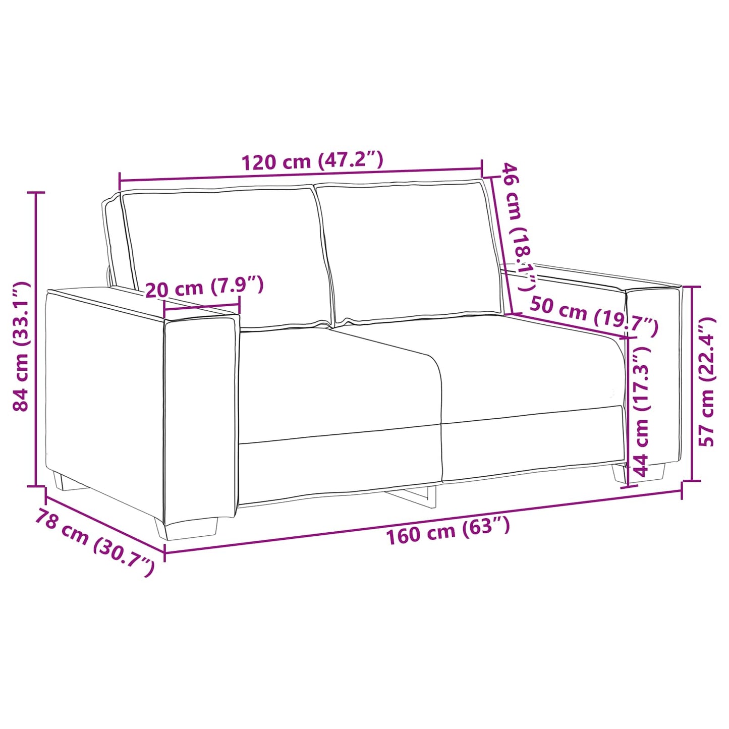 Tosæders sofa Grå 160 cm Faux læder